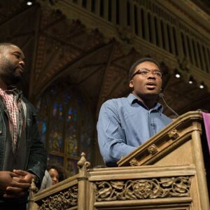 Ja’Mal Green speaks in support of Cook County State’s Attorney Kim Foxx. | Max Herman/For the Sun-Times