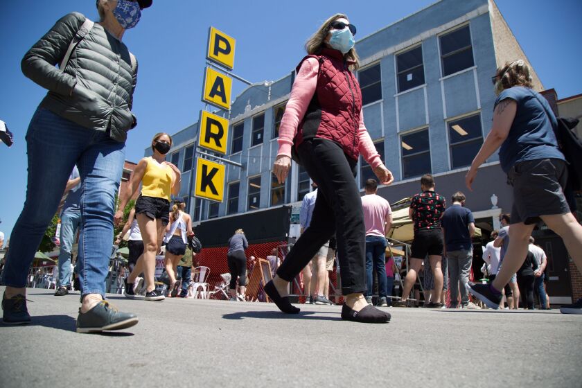 Broadway was closed Friday to vehicle traffic to make room for outdoor dining and walking.
