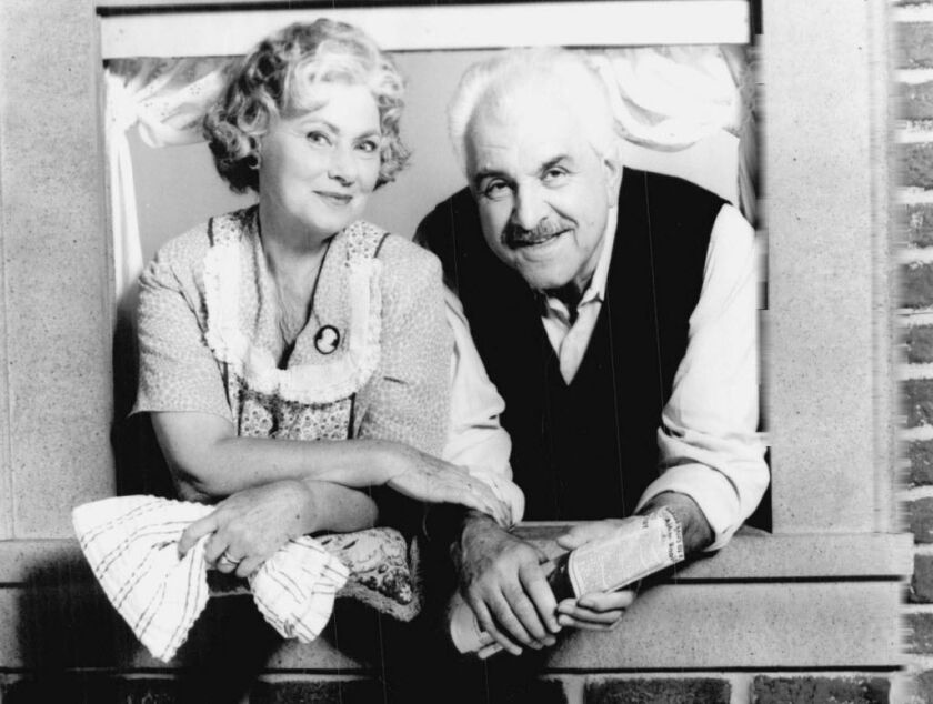 Louis Zorich (right) with Marion Ross as Jules and Sophie Berger in “Brooklyn Bridge.” | CBS