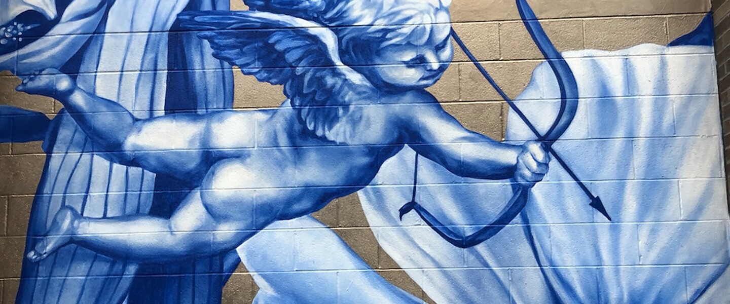 Artist Anna Murphy created the nature-inspired blue-and-white images that give a sense of spirituality to the West Loop mural that features Oprah Winfrey on Green Street between Madison and Monroe.