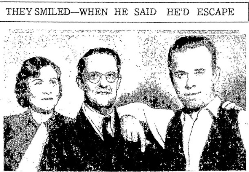 Sheriff Lillian Holley and prosecutor Robert G. Estill pose with John Dillinger