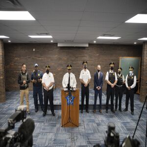 Chicago Police Supt. David Brown speaks to reporters after a person was shot by police during a standoff Friday morning in West Garfield Park.