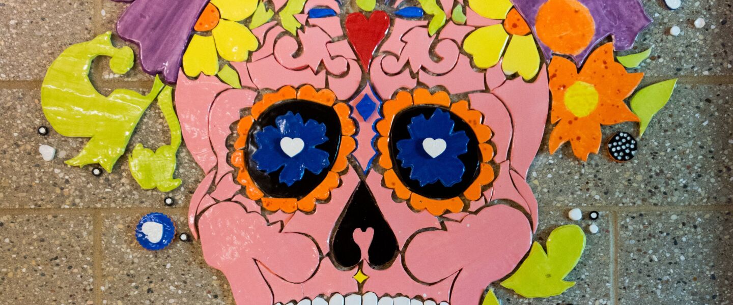 This mosaic was created by Creekside Middle School art teacher Jeriel McGinness with students in 2018.