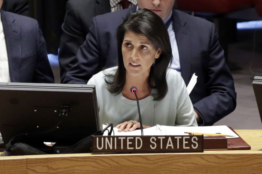 “The United States stands with the people of Ukraine who have suffered for nearly three years under Russian occupation and military interventions,” U.S. Ambassador to the U.N. Nikki Haley, said Thursday at a meeting of the U.N. Security Council. | Richard