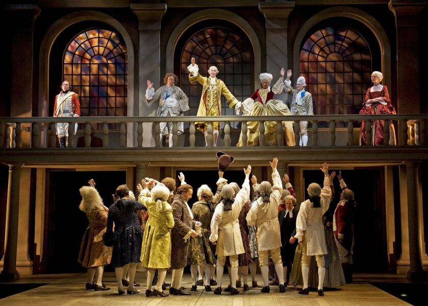 King George III (Harry Groener) and the royal family greet their subjects in Chicago Shakespeare Theater’s The Madness of George III, playing now through June 12, 2011.