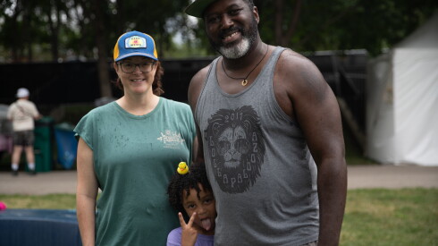 Sarah Shramek and Michael Clark stand with son Dysko Shramek Clark in Grant Park.