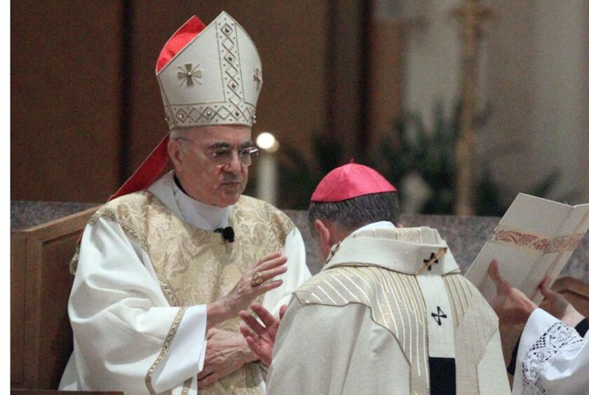 Archbishop Blase Cupich receives the pallium from Archbishop Carlo Maria Vigano, Apostolic Nuncio to the United States. | Kevin Tanaka/For the Sun-Times