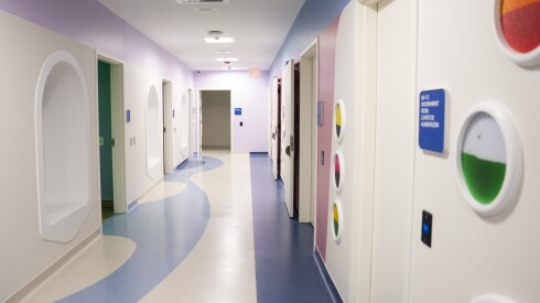 The hallway of the expanded inpatient psychiatric unit for youth with autism and intellectual and developmental disabilities at the Lurie Children’s Hospital of Chicago.