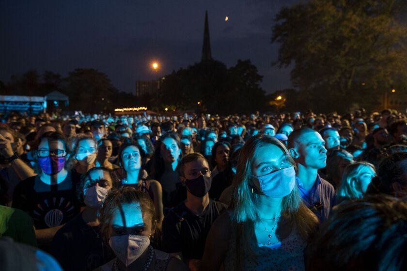 Festival-goers sway and sing along as Angel Olsen performs at the Red Stage at Pitchfork Music Festival at Union Park, Saturday, Sept. 11, 2021. 