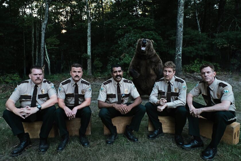 Kevin Heffernan (from left), Steve Lemme, Jay Chandrasekhar, Paul Soter and Erik Stolhanske star in “Super Troopers 2.” | FOX SEARCHLIGHT