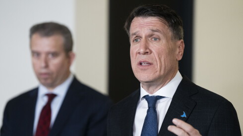 William J. Quinlan speaks during a news conference at the Cook County Circuit Court at the Daley Center Dec. 24, 2024. Behind him is then Chicago Public Schools CEO Pedro Martinez.