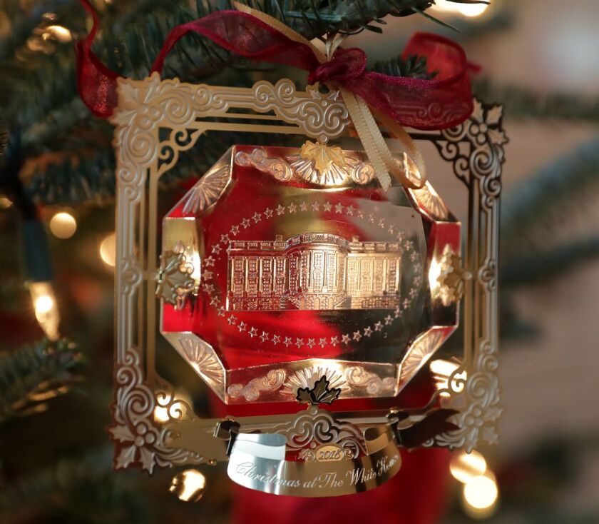The First Family’s official Christmas ornament is displayed at the White House November 26, 2018 in Washington, DC. | Chip Somodevilla/Getty Images