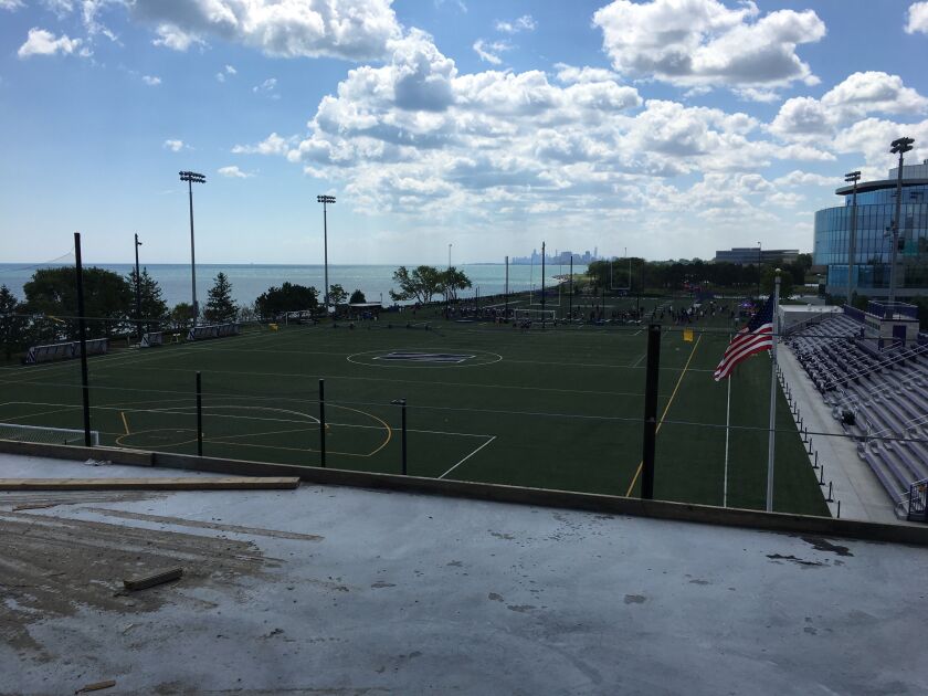 This is the view from Northwestern football coach Pat Fitzgerald’s office. | Madeline Kenney/Sun-Times