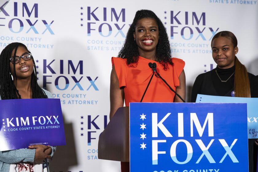 Cook County State’s Attorney Kim Foxx speaks to reporters