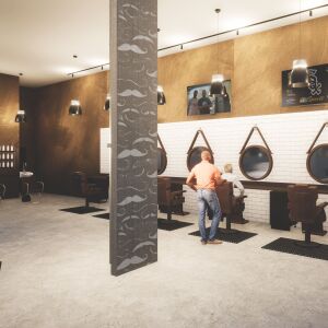 A rendering of the barber shop planned for 4700 S. Ashland Ave. as part of the United Yards Invest South/West project.