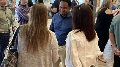 Republican gubernatorial candidate Richard Irvin talks to supporters at the Embers Ale House in Lockport.