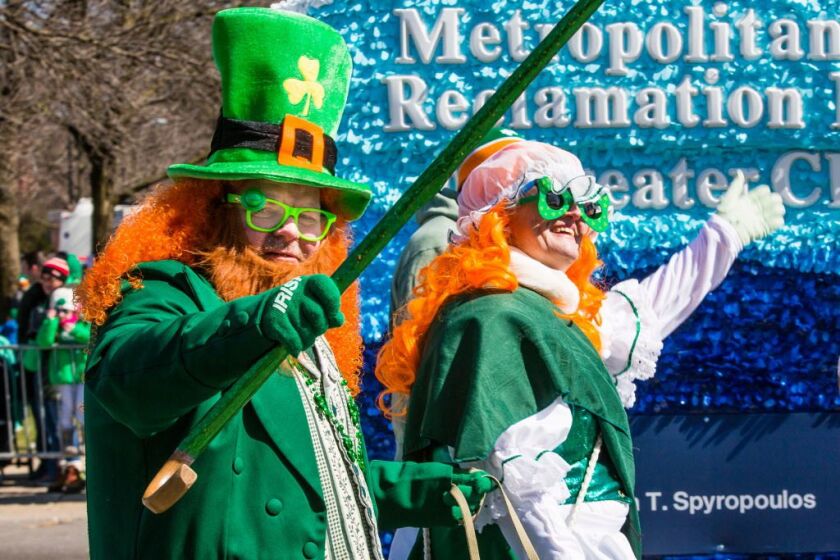 The Metropolitan Water Reclamation District float and revelers are photographed in the 2017 South Side Irish Parade, Sunday, March 12th, 2017. | James Foster/For the Sun-Times