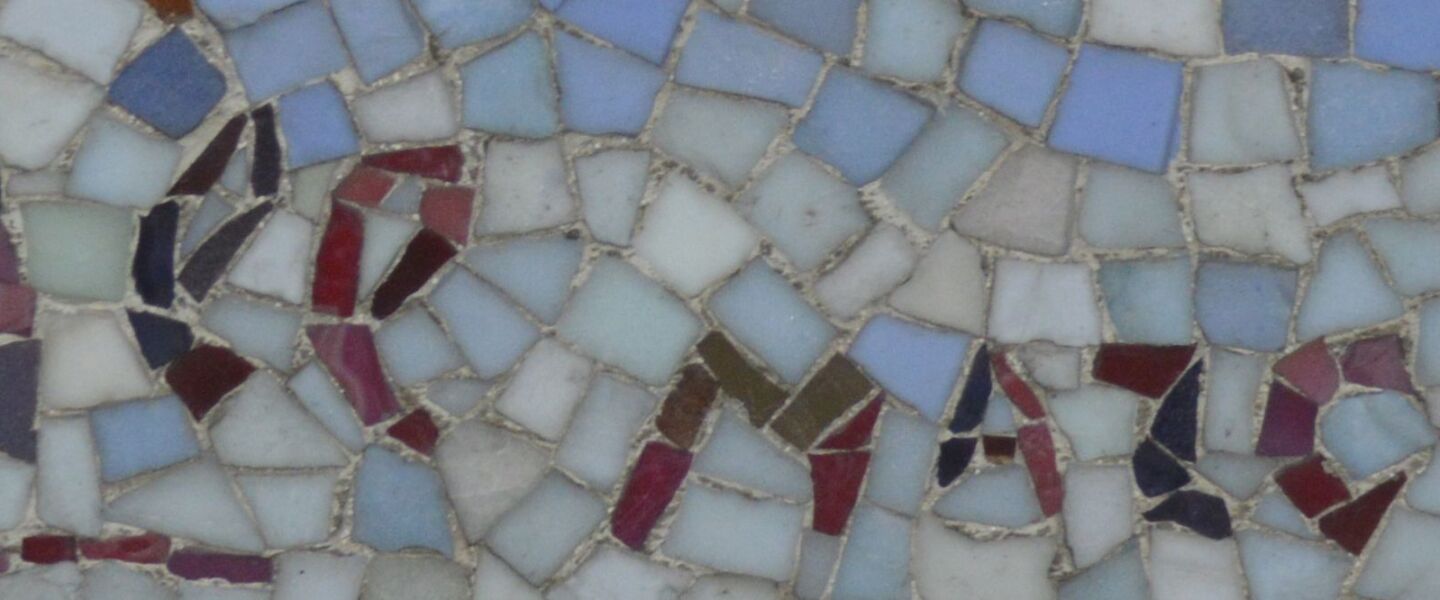 One of artist Marc Chagall’s mosaic signatures on “The Four Seasons.”