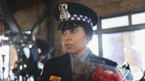 Newly graduated police officer Krystal Rivera talks about why she decided to become an officer after a graduation ceremony, Wednesday, Oct. 20, 2021 at Navy Pier. She said she wanted to become a police officer because of the opportunity to help others.