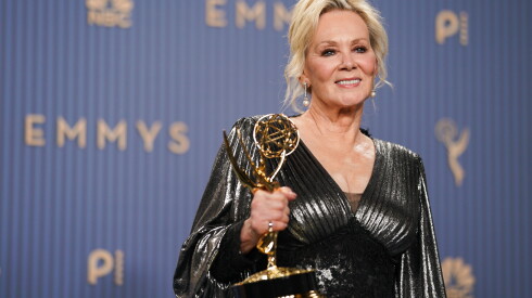 Jean Smart poses in the press room with the award for outstanding lead actress in a comedy series for "Hacks"during the 78th Emmy Awards on Monday, Sept. 14, 2026, at the JW Marriott in Los Angeles.