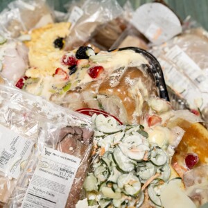 Trash can filled with food waste