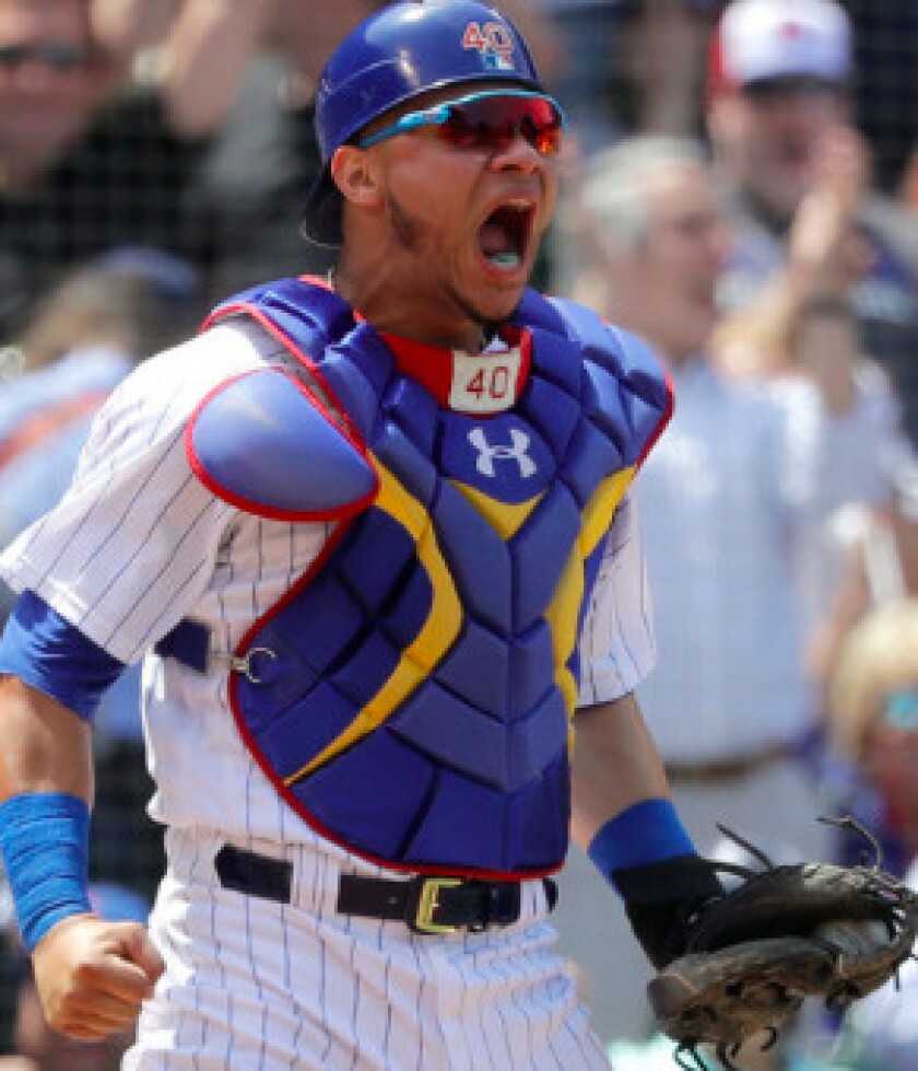<em>Contreras celebrates the play in the third</em>
