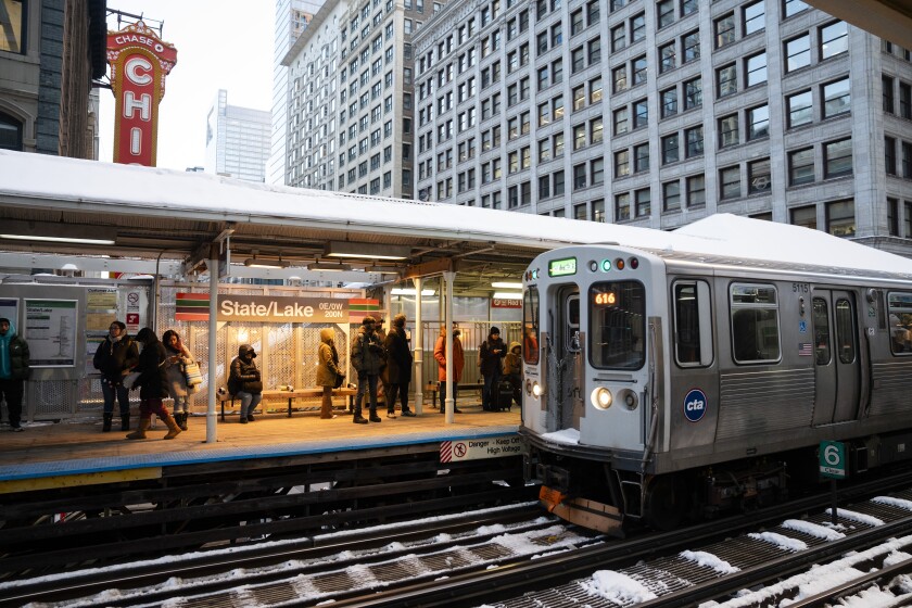 A train approaches the State and Lake Station in the Loop in December. The Regional Transportation Authority on Thursday approved next year
