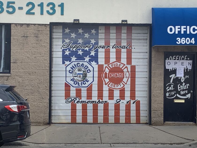 Mural on a business on the 3600 block of North Lincoln Avenue recognizes police and firefighters.