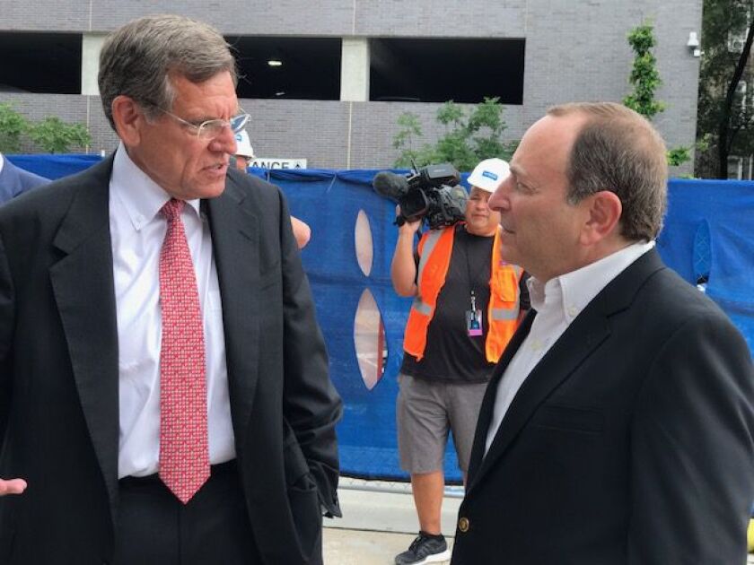 Hawks owner Rocky Wirtz and NHL Commissioner Gary Bettman during a tour of the team’s community ice arena and practice facility, 1801 W. Jackson Blvd. | Fran Spielman/Sun-Times