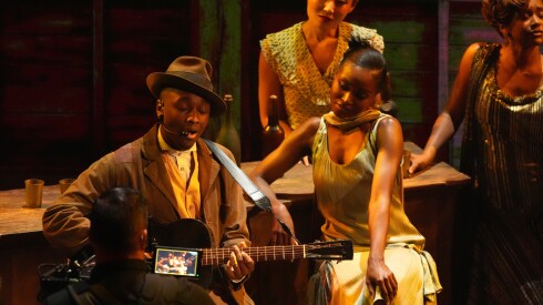 Miles Caton, far left, performs 'I Lied to You' from "Sinners" with Jayme Lawson, Li Jun Li, and Wunmi Mosaku during the Oscars on Sunday, March 15, 2026, at the Dolby Theatre in Los Angeles. (AP Photo/Chris Pizzello) ORG XMIT: CARA1221