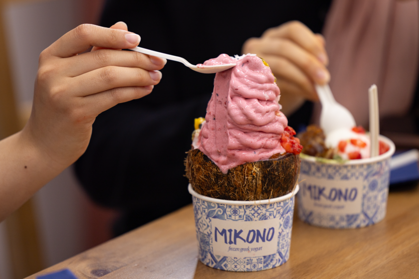 A cup of Greek frozen yogurt at Mikono in Pilsen on the Southwest Side, Monday, July 13, 2026.