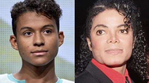 Jaafar Jackson (left) appears during the “Living with The Jacksons” panel at the Reelz Channel 2014 Summer TCA in Beverly Hills, Calif., on July 12, 2014. Michael Jackson appears at the American Cinema Award gala in Beverly Hills, Calif., on Jan. 9, 1987. 