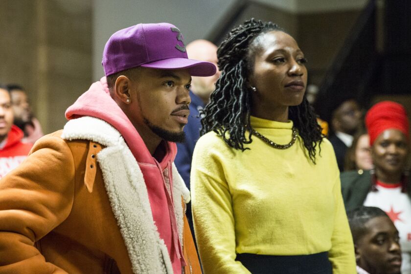 Chance the Rapper endorsing Amara Enyia for mayor. | Ashlee Rezin / Sun-Times
