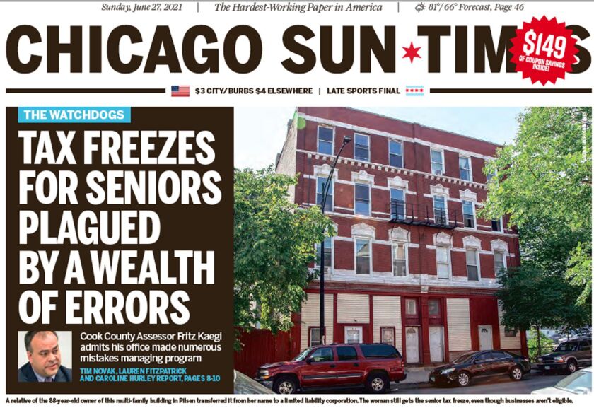 Click here to read the June 27 Sun-Times report on errors in Cook County Assessor Fritz Kaegi’s handling of senior property tax freezes.