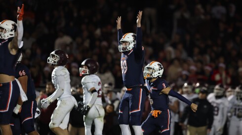 Oswego's Kaleb Stumpenhorst (89) watches his field goal sail through the uprights to provide the Panthers with a 10-7 victory over Lockport.