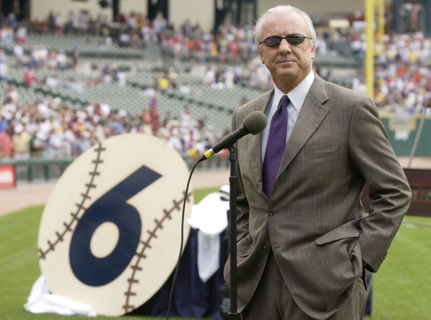 Tigers Hall of Famer Al Kaline is honored for his 50 years with the Tigers organization at Comerica Park in Detroit in 2002.
