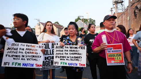 Immigrant rights advocates gathered Wednesday night, July 15, 2026 at 26th Street and Pulaski Road for a vigil to remember two people shot and killed recently by federal immigration enforcement officers: Lorenzo Salgado Araujo in Houston and Joan Sebastian Guerrero in Maine.