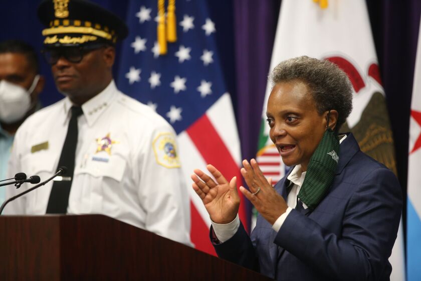 Mayor Lori Lightfoot and Chicago Police Supt. David Brown held a news conference Monday, Aug. 10, 2020 at CPD headquarters to address looting that occurred overnight.