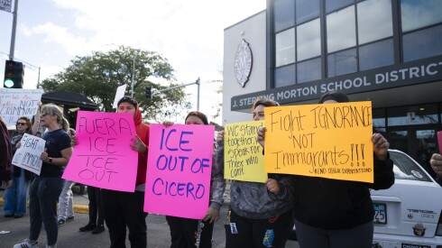 Students and other protesters call for immigration officers to stay out of their communities.