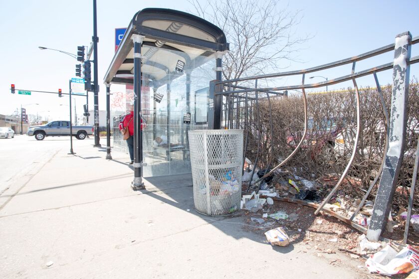 <small><strong>A bus stop at 103rd Street and Michigan Avenue on the South Side. | James Foster/For Sun-Times Media</strong></small>