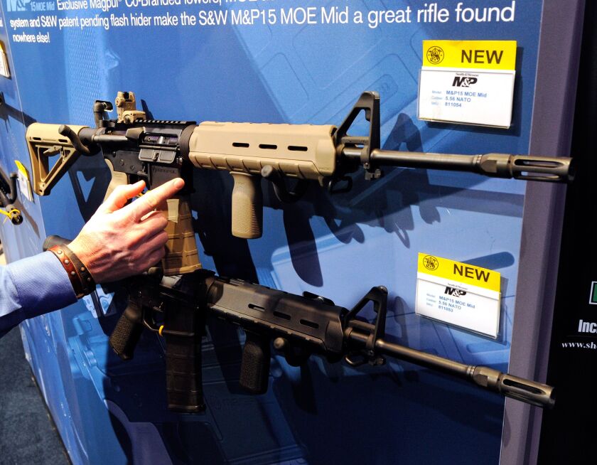 An M&P15 rifle on display at a Las Vegas gun expo.
