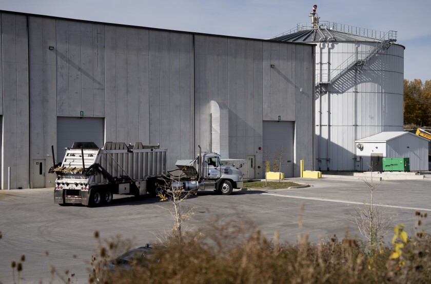 A truck containing food waste arrives at Green Era Campus in Auburn Gresham.