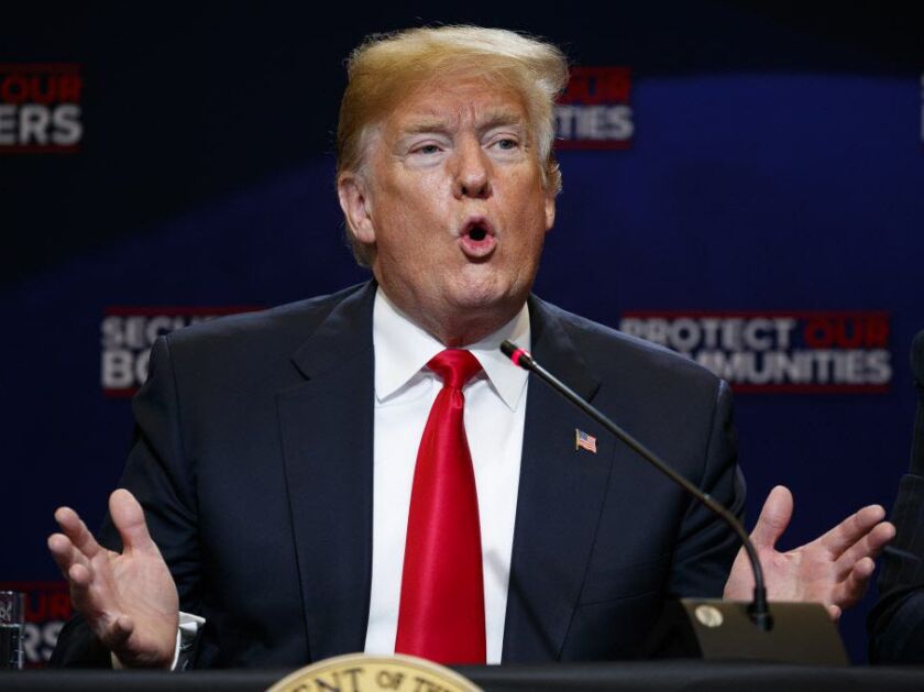 President Donald Trump speaks during a roundtable on immigration policy at Morrelly Homeland Security Center, Wednesday, in Bethpage, N.Y. (AP Photo/Evan Vucci)