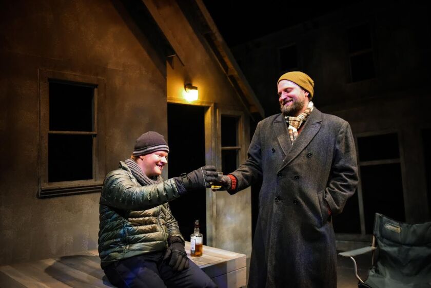 Steve Peebles (left) plays Jamie and Joseph Weins is Rufus in Rachel Bonds’ “Five Mile Lake,” at Shattered Globe Theatre. | Evan Hanover