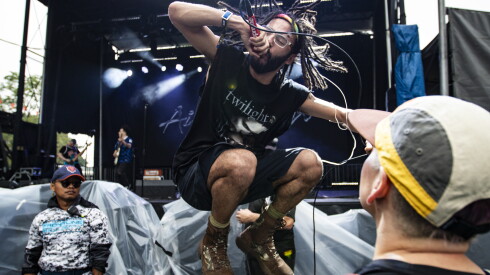 Calebjustcaleb, front man for Aim High, performs on Saturday at Riot Fest in Douglass Park.