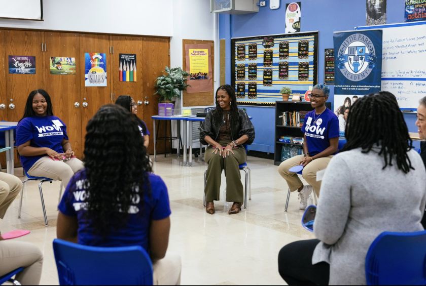 Michelle Obama meets youths at a WOW gathering in Chicago in 2022.