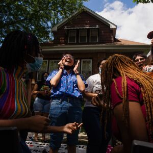 Jennifer Nava, 18, a graduate of Thomas Kelly College Prep, chants during a teach in outside Chicago Board of Education President Miguel del Valle’s home in Belmont Cragin, Wednesday afternoon, June 24, 2020. The Chicago Board of Education is set to decide whether to end Chicago Public Schools’ $33 million contract with the Chicago Police Department and pull out police officers from schools
