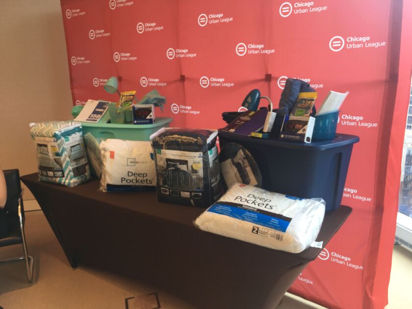 The contents of the trunks the 60 college-bound students received Wednesday. | Amanda Svachula/Sun-Times