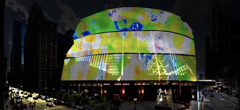 A plan by two students at the Illinois Institute of Technology would wrap the Thompson Center exterior in “smart glass” with tints controlled by occupants.