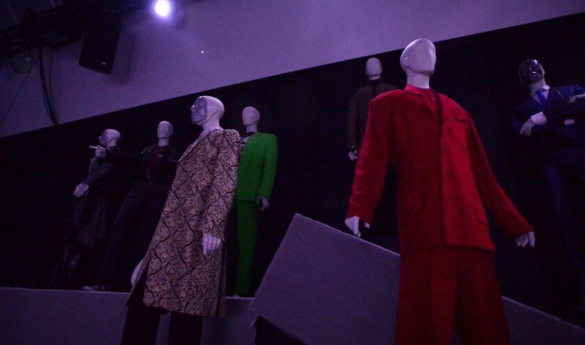 Just a sampling of the many costumes that featured throughout the “David Bowie Is” exhibit at the MCA. This exhibit area will feature clips from various Bowie concerts and the related costumes he wore. | PHOTO BY PETER HOLDERNESS/SUN-TIMES